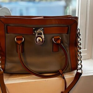 Michael Kors Brown and Gray Chain Strap Shoulder Bag